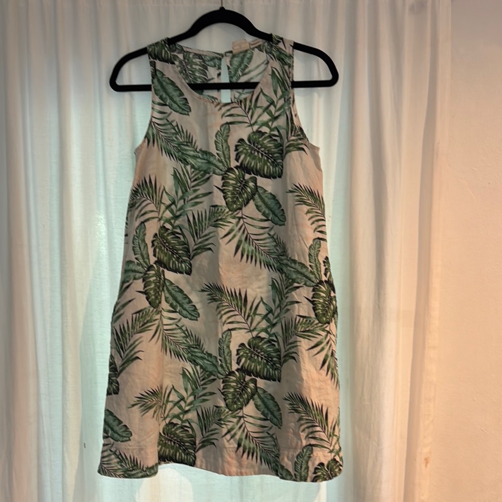 Tropical Leaf Print Sleeveless short dress